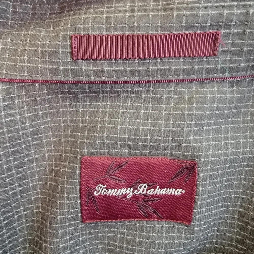 Tommy Bahama Dark Gray Checked Button Down Silk Cotton Blend Shirt XL - Picture 6 of 10